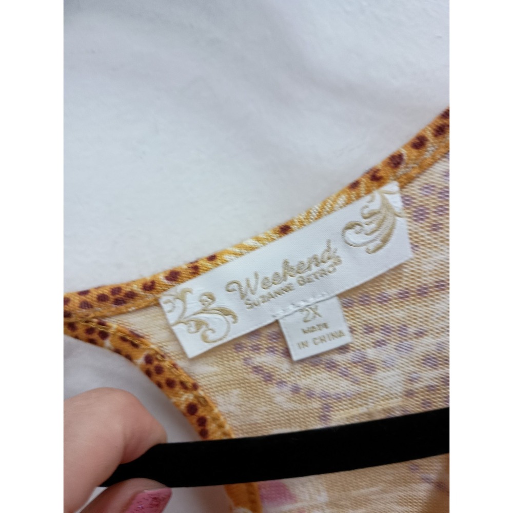 Weekend Suzanne Betro Womens BOHO Tank Top Size 2X Yellow Floral Vacation Beach - Picture 3 of 8